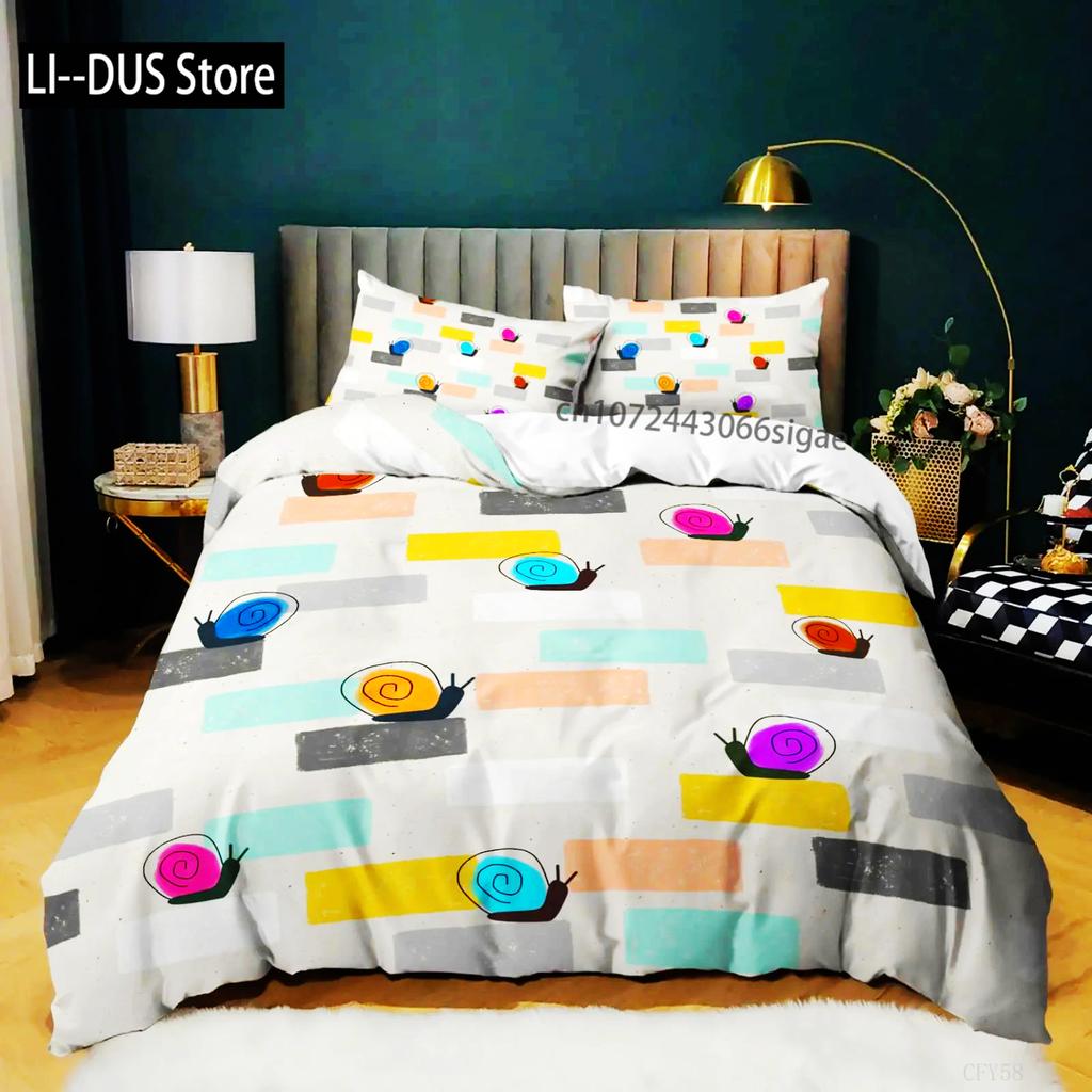 Colourful Snail Duvet Cover Set Cute Kawaii Animal Polyester Bedding Set Comforter Cover King Queen Size For Kids Boys Girls