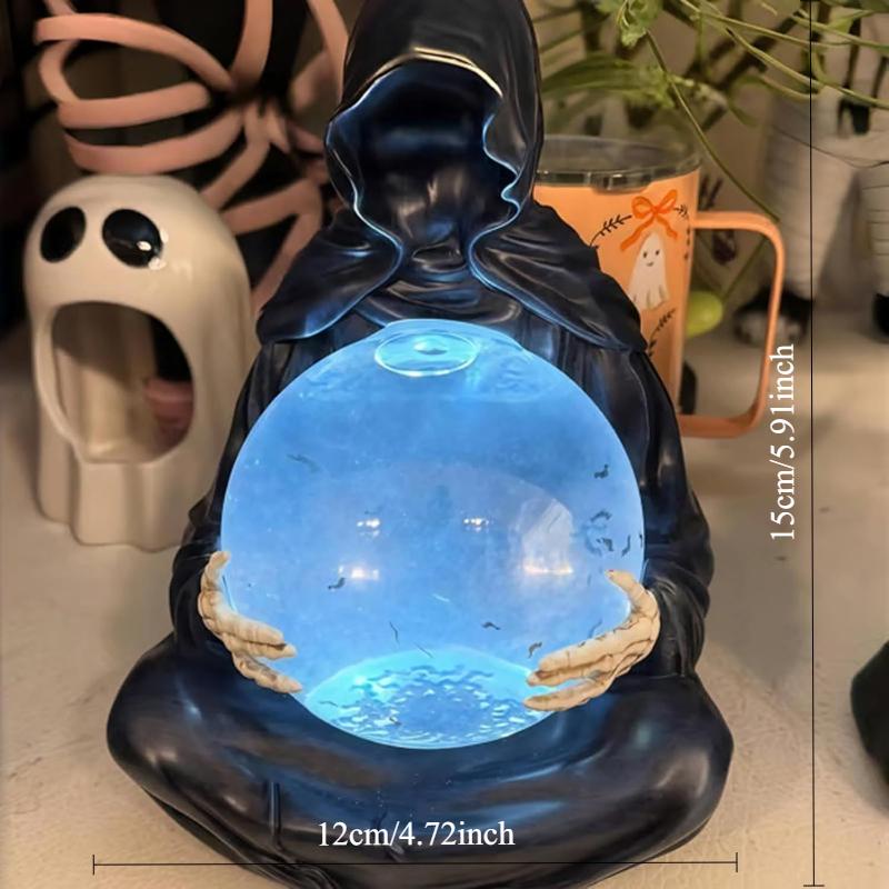 Gothic Black Robe Reaper Crystal Ball Sculpture Can Shine Home Living Room Bedroom Desktop Ornament Decoration
