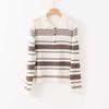 Soft Waxy Retro Polo Collar Striped Contrasting Color Quan Wool Knitted Sweater Women's Early Autumn New Inner Pullover Bottoming Shirt