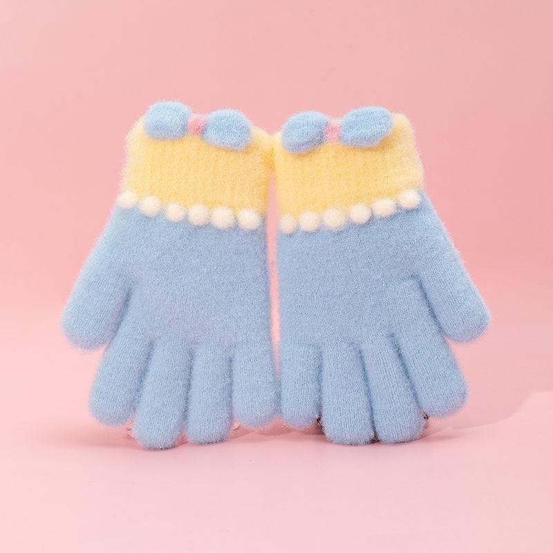 Rękawiczki Jesienno-Zimowe Odporne na Zimno Pogrubione Kokardka Pełne Palce Rękawiczki Dziecięce Rękawiczki Dzianinowe Wiatroodporne Termiczne Grube Rękawiczki Śnieżne