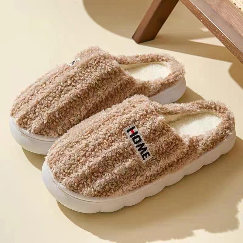 New Couple Thick Striped Thickened Velvet Cotton Slippers Women's Indoor Non-slip Warm Outer Wear Cotton Shoes Men