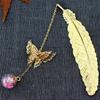 Bookmark Metal Feather Bookmark 3D Butterfly Pendant Dried Flower Book Lovers Teachers Gift Book Accessories With Gift Box