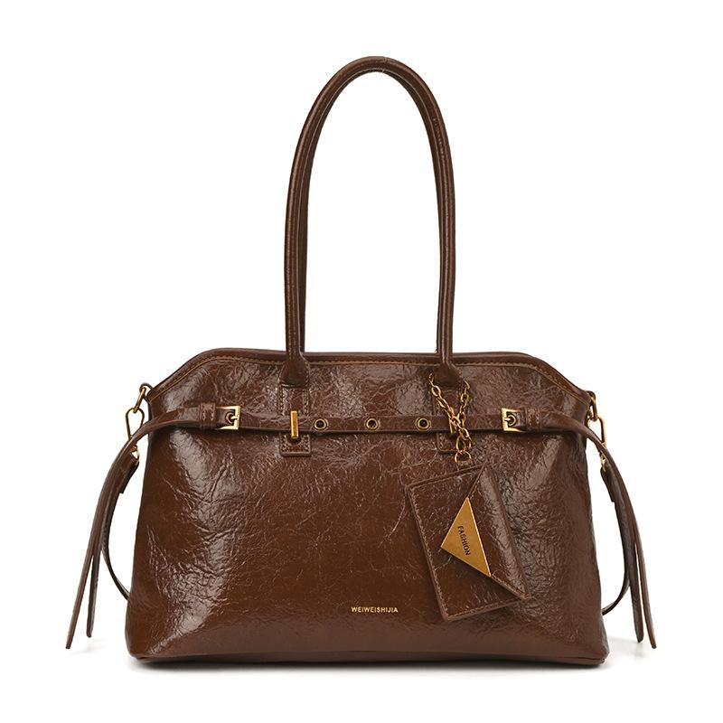 Retro Lazy Briefcase Bag Women's Large-capacity Texture Versatile Simple Niche Design Portable Shoulder Tote Bag