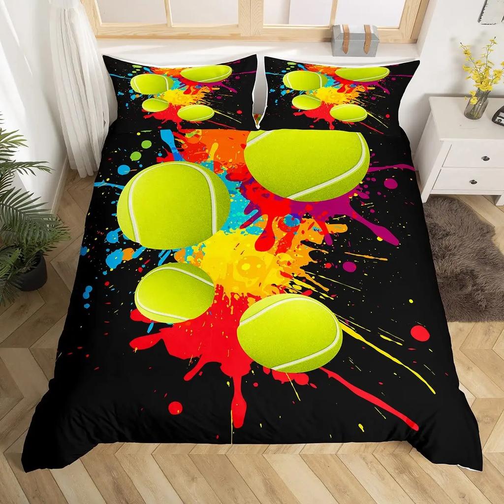 Tenis Bal Soft Duvet Cover Set Sports Game Themed Beding Set Twin Sized Dimensions for Children Kids Tens Adult People Tenis Racket Bal Warm Comforter