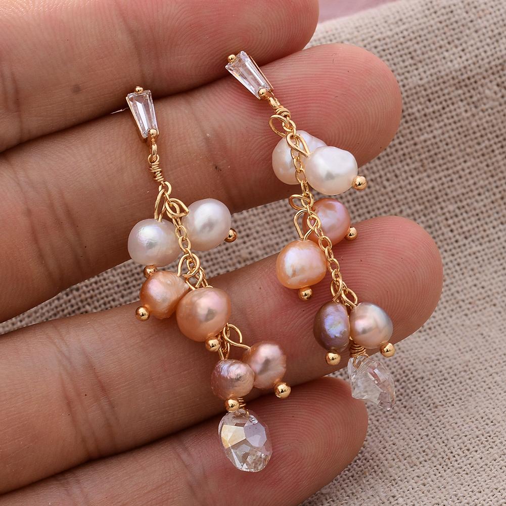 Original Handmade 14K Gold Filled Natural Freshwater Pearl Shine Crystal Grape Ladies Tassel Stud Earrings Hot Sell