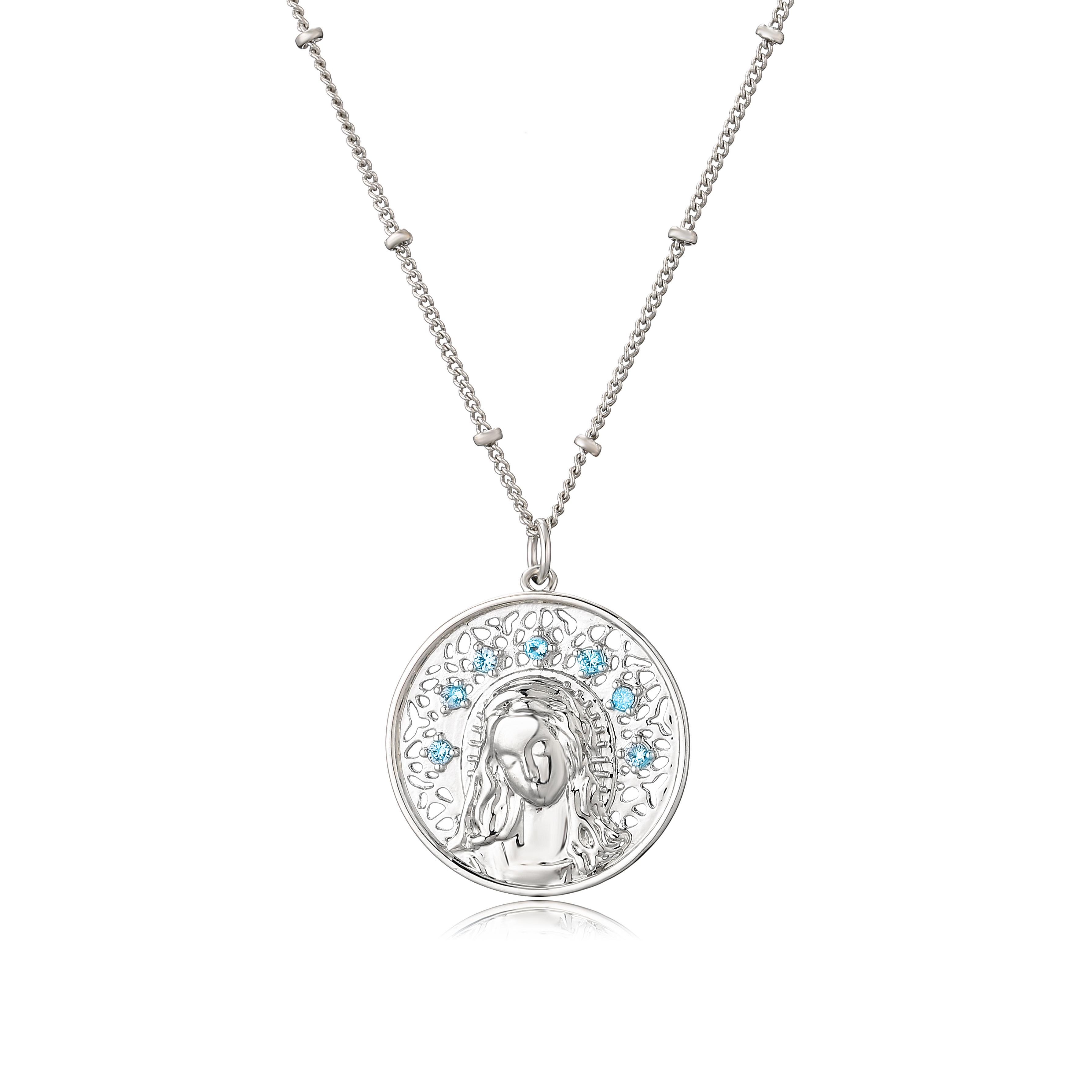 

HECHENG, Sea Blue Crystal Necklace Goddess Portrait Pendant Necklace for Women Wedding Zircon