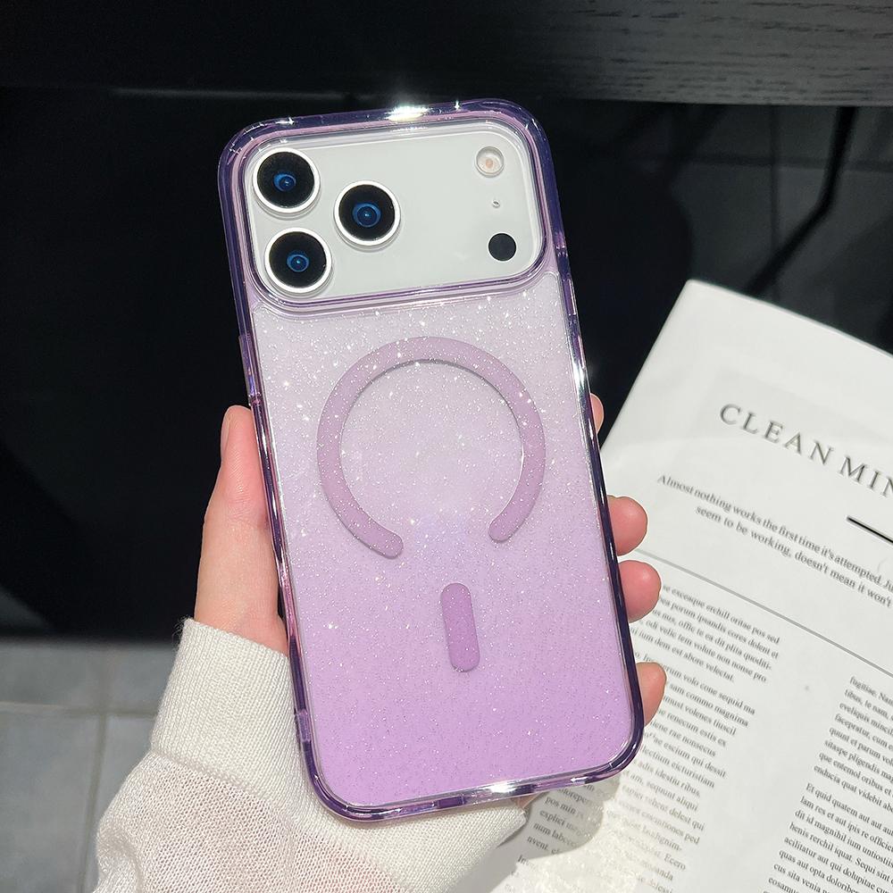 Bling Glitter 17 Pro Max Magnetic Clear Case for IPhone Air 16 15 14 13 Pro Max 17Pro Ins Wireless Charging Gradient Soft Cover