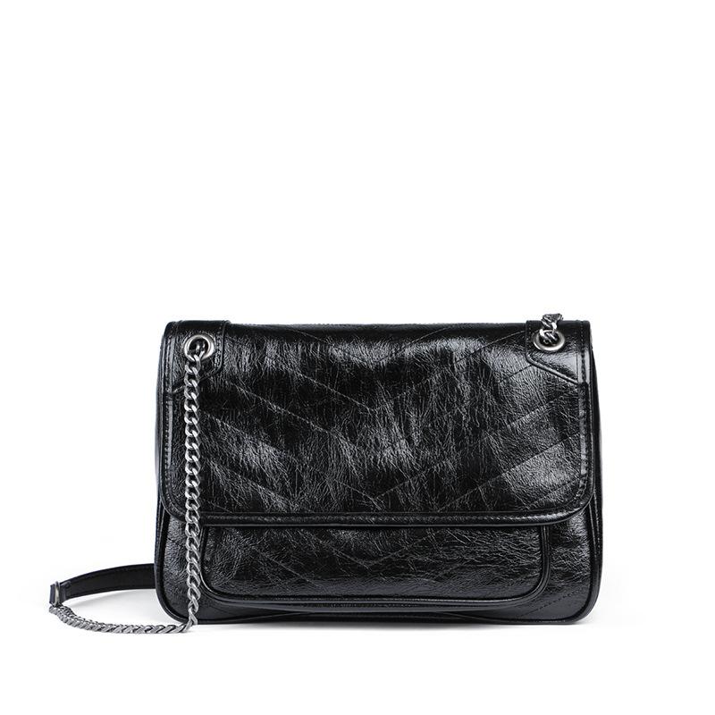 Women's Bag Leather Chain Bag Single Shoulder Ins Crossbody Messenger Bag Oil Wax Leather Hobo Bag