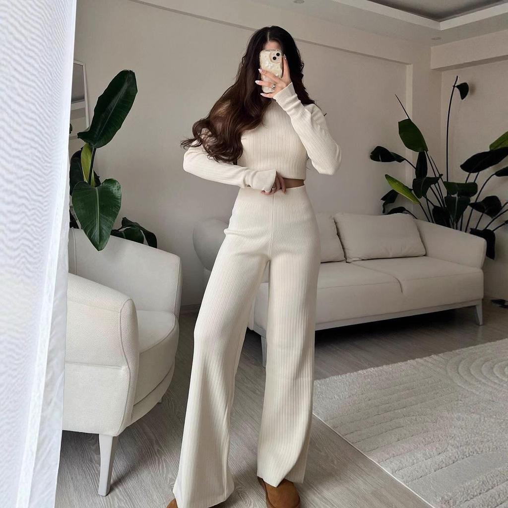 2025 Autumn Half-high Collar Long Sleeve Slim Fit Knit Sweater Set