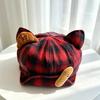 Cute Plaid Deer Ears Beret Female Autumn and Winter Face Small Octagonal Hat Big Head Circumference Painter Hat
