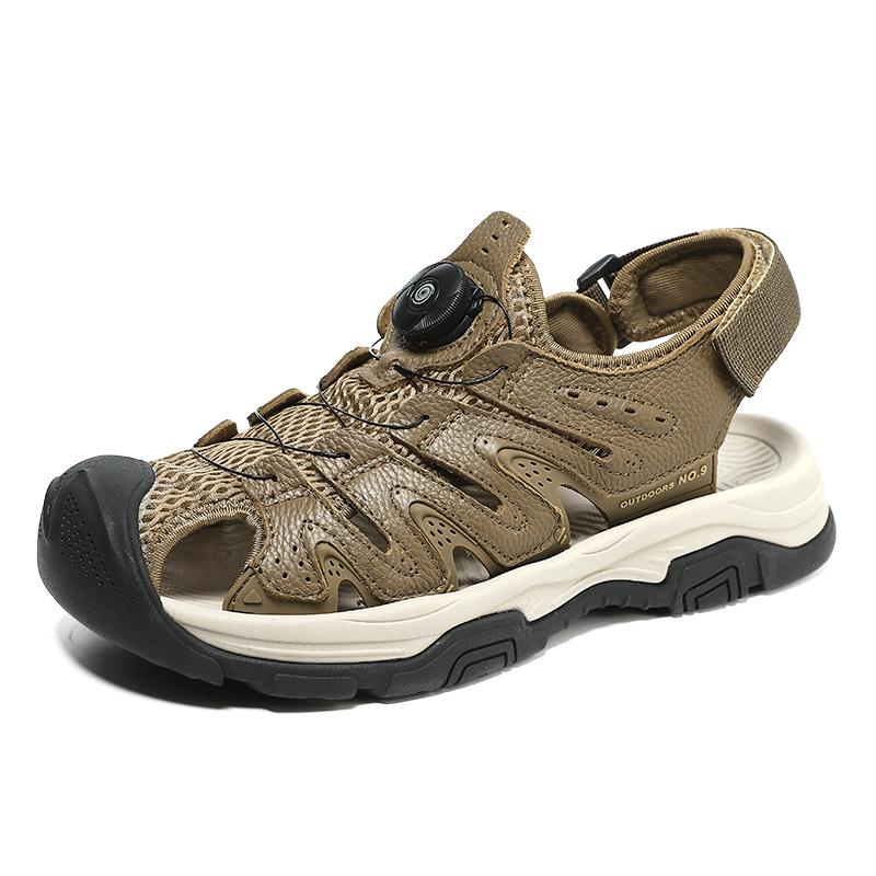 Summer Men Casual Leather Sandals Outdoor Antiskid Walking Sandals for Men New Breathable Waterproof Beach Shoes Plus Size 38-46