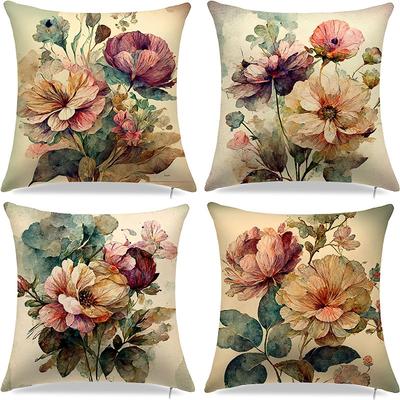 Home Decor Vintage Floral Watercolor Pattern Pillow Covers Pattern Cushion Cover Suitable For Sofa Bedroom Car Pillow Cover