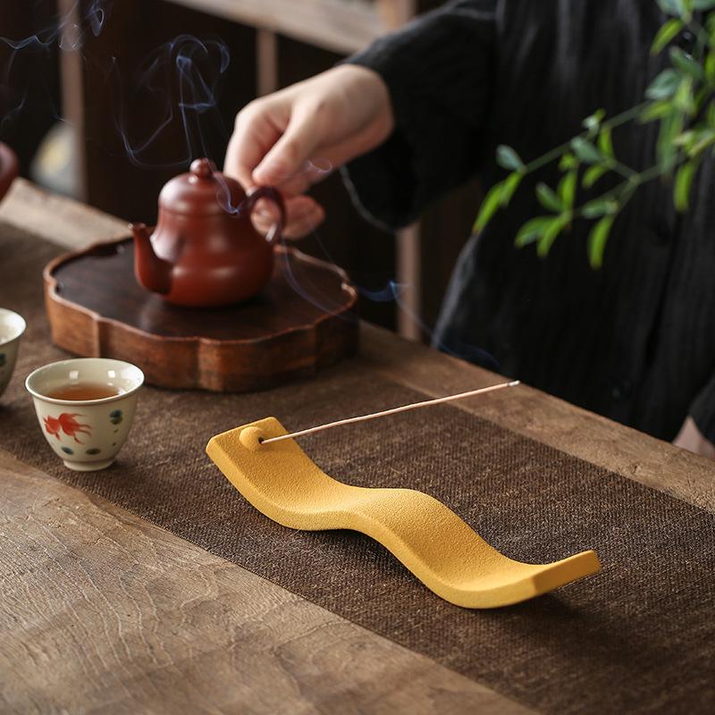 Creative Coarse Pottery Incense Holder - Reclining Sandalwood Burner & Ornament for Home or Office.