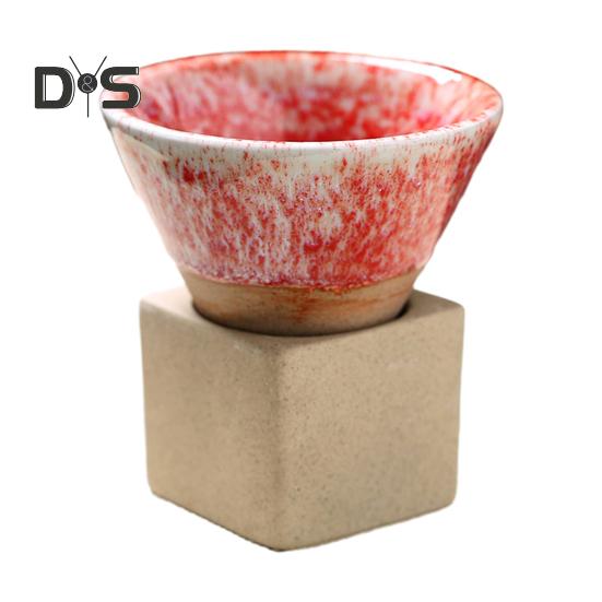 

100 мл кофейная чашка с воронкой из сырой керамики и основанием, термостойкая кружка ручной работы в японском стиле для латте, капучино, чая, эспрессо, коническая кружка, подарок на день рождения красный