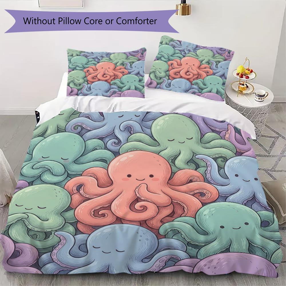 Retro Octopus Pattern Bedding uilt Set uilt Cover Pillowcase Home Decoration Birthday Gift (1 * duvet cover + 2 * pillowcase without core)