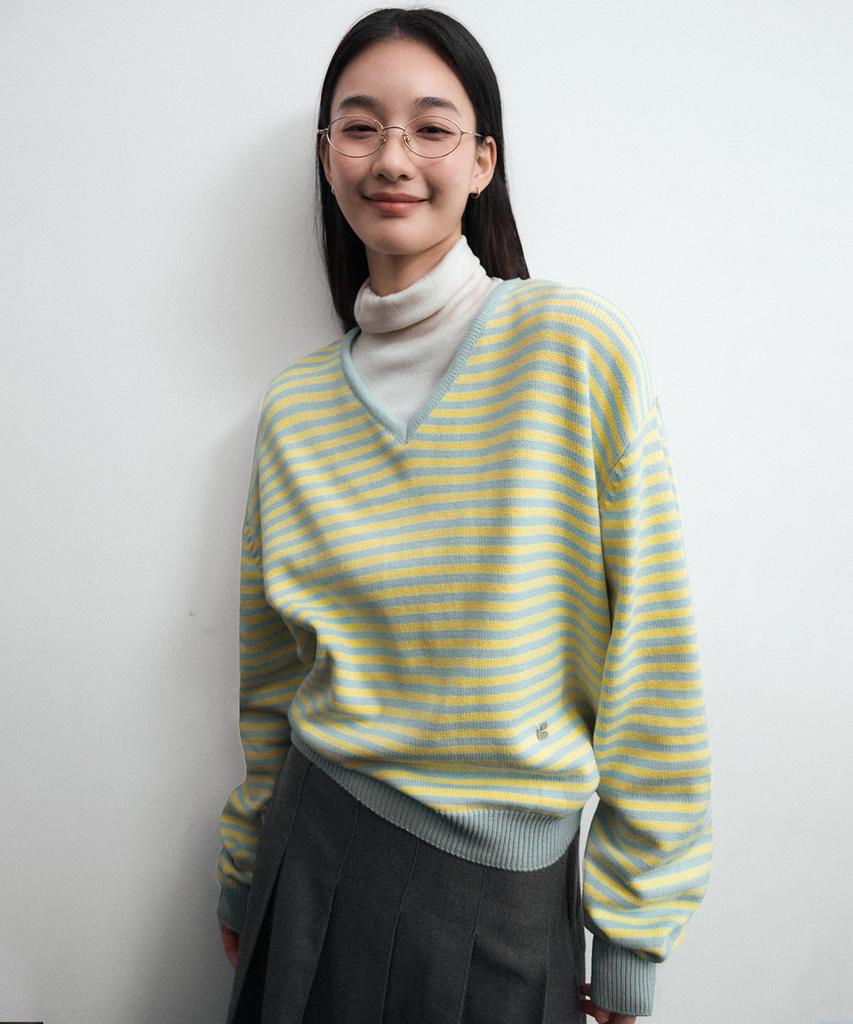 CGP (Women) V-Neck Striped Knit_Yellow