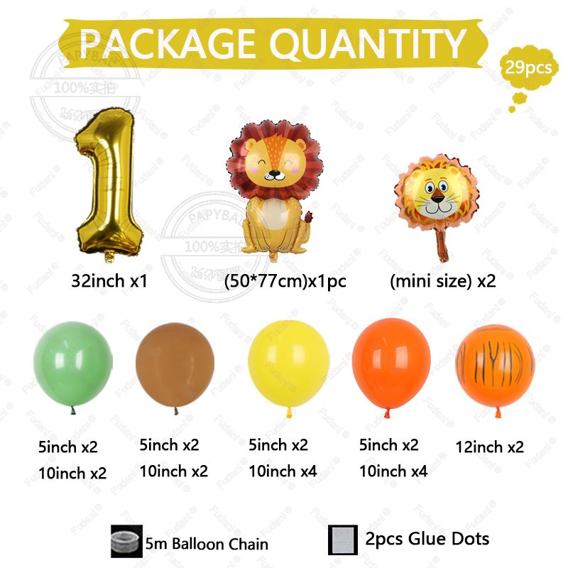Set de 29 ballons dorés Chiffres 1-9 Anniversaire Ballon Lion Dessin Animé Thème Animaux de la Jungle Décoration de Fête Accessoires Photo Festival
