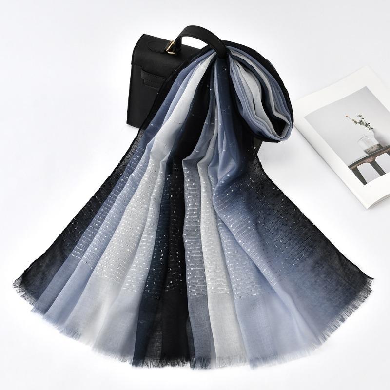 Hot-selling Popular Gradual Change Color Matching Polyester Scarf Women's Striped Sequins Elegant Women's Ethnic Headscarf