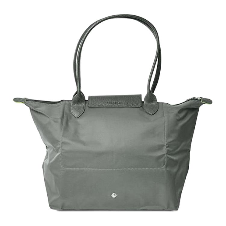 Longchamp Le Pliage Green Logo Borsa a Spalla Pieghevole con Patta e Cerniera in Tela e Pelle Grande da Donna Grafite 1899919P66