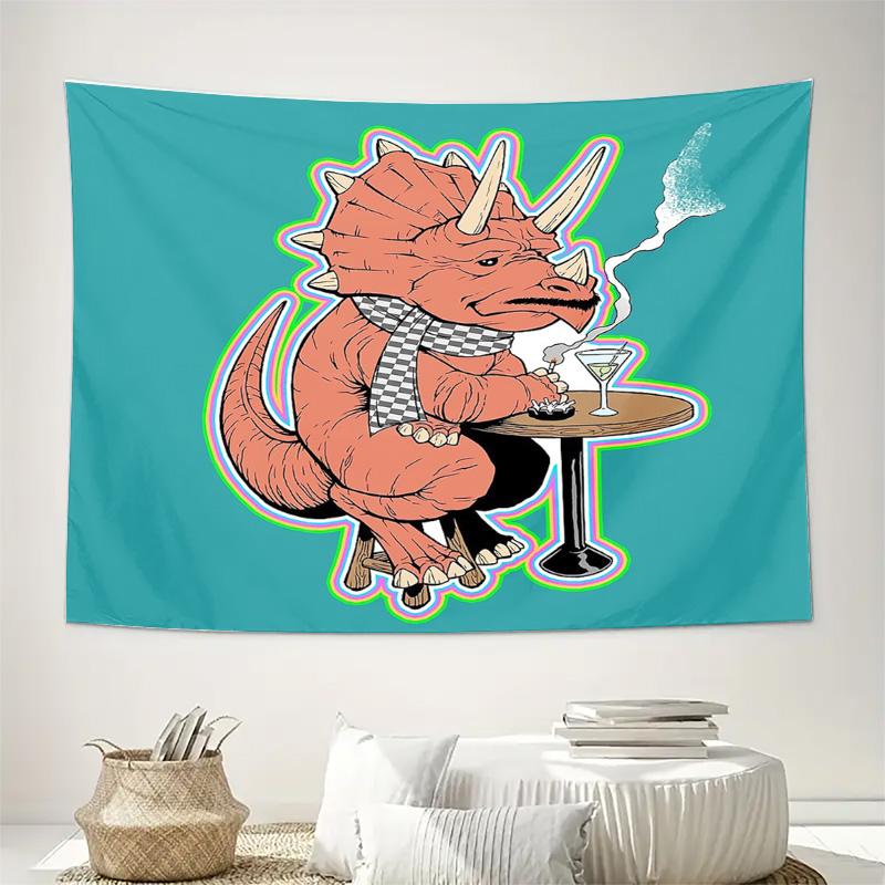 Dinosaur Tapestry Wall Hanging Psychedelic Art Room Decor Trippy Home Aesthetic Vaporwave Gothic Landscape Wall Art Living Room