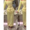 European and American Summer Sexy Long Sleeve Top Irregular Waist Hugging Hip Skirt Dress