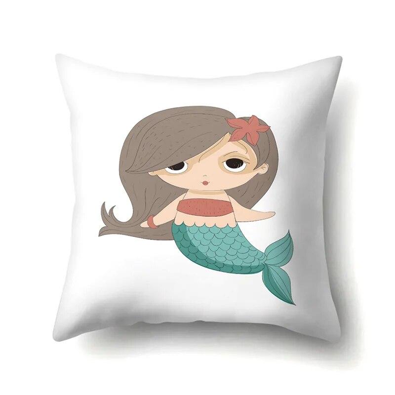 Mermaid Little Girl Pillowcase Car Waist Pillow  Cushion Sofa  toon Pattern