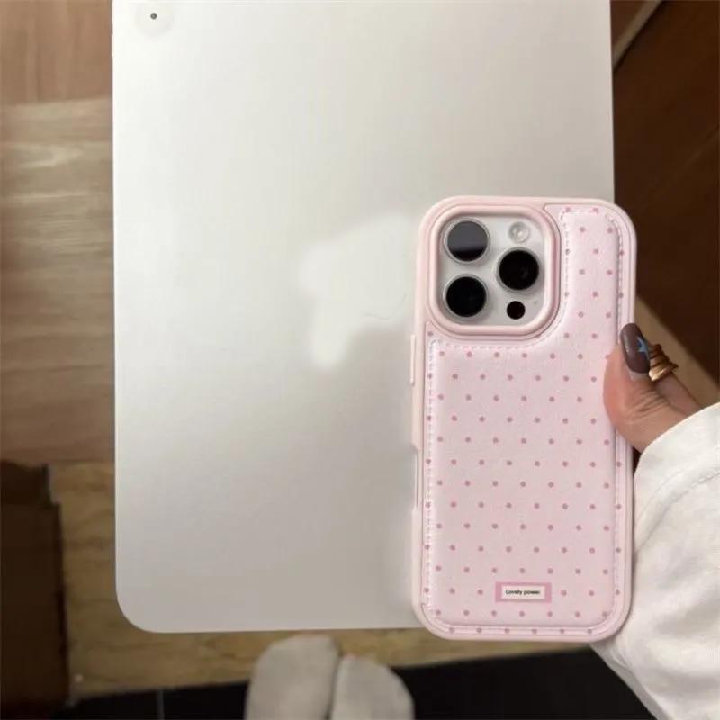 

Korean Blue And Pink Polka Dots Bulge Leather Phone Case For iPhone 17 AIR 16 15 14 13 12 11 Pro MAX Plus Y2K Shockproof Cover iPhone 15