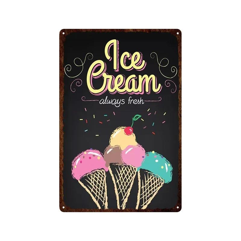 Metal Plate Tasty Cute Ice Cream Sundaes Milk Shake Painting Iron Tin Sign Wall Art Pictures For Kitchen Dessert Shop Home De