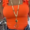 Retractable Wood Beaded Lanyard Stainless Steel Clasp Boho Keychain Necklace  Ship Cards