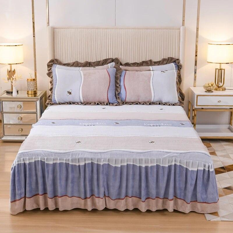 Milk Velvet Printed Bed Skirt, Thick And Warm Mattress Cover, Bedroom Trim, High Weight Fabric