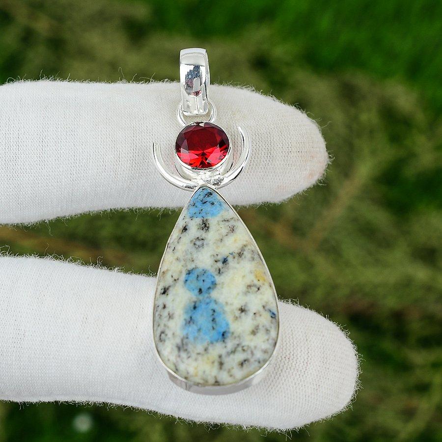 Friendship Day Deal Natural K2 Jasper Mozambique Garnet Sterling Silver Pendant