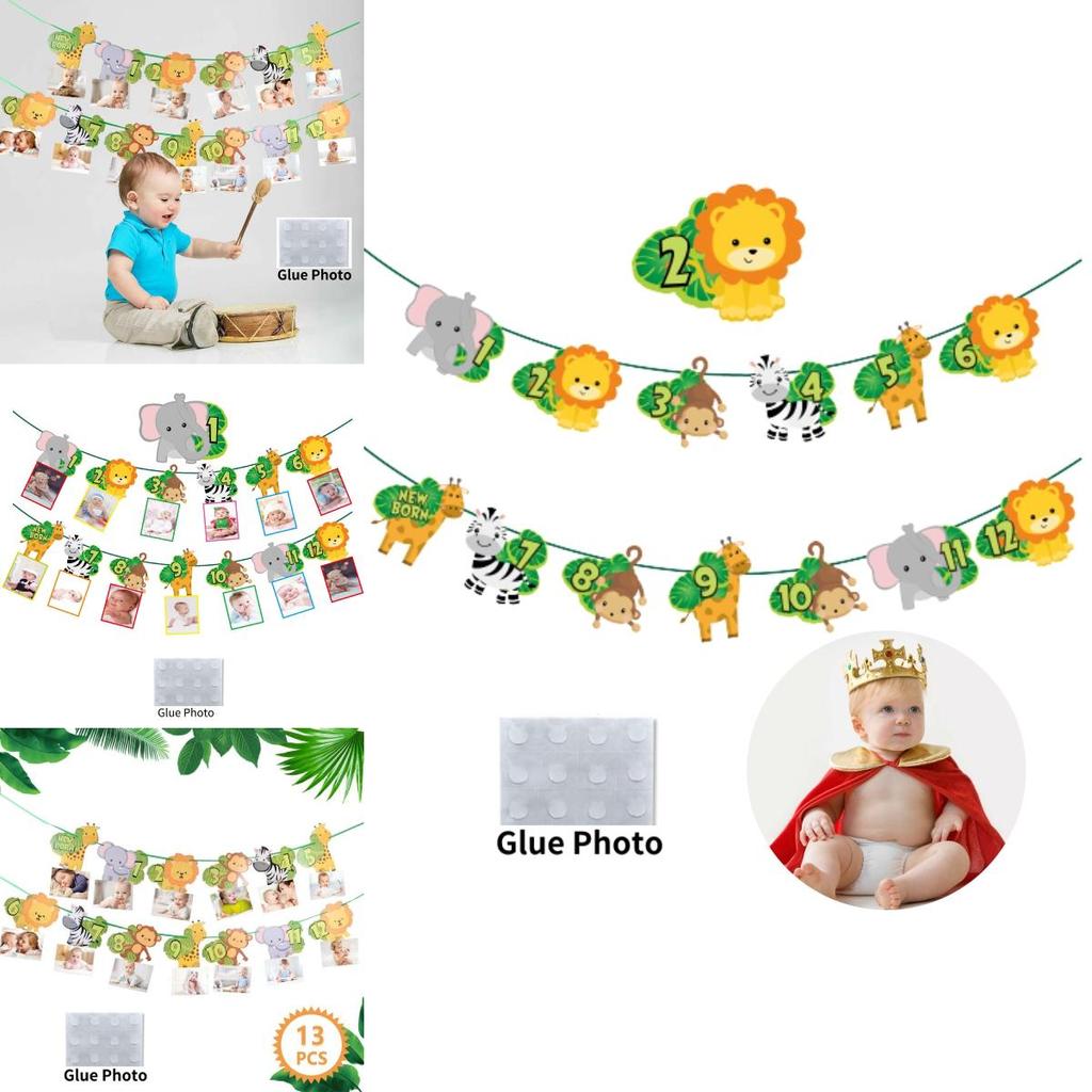 Huipai Brand 12-month Animal Birthday Banner Premium Quality Paper Material For Party Decor