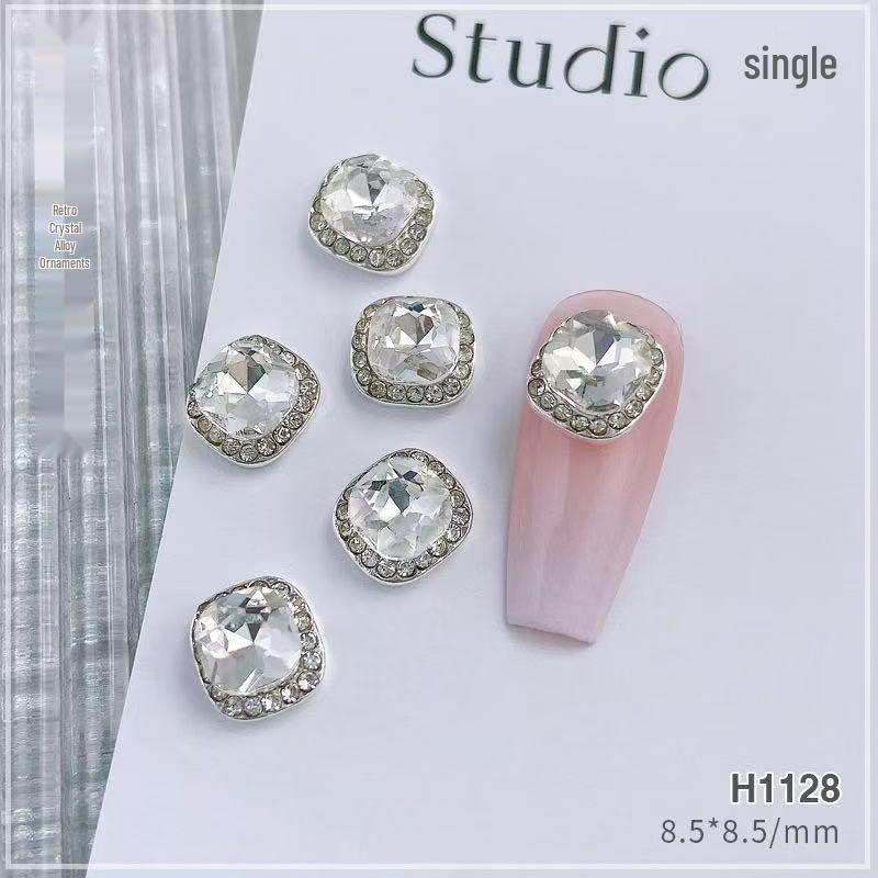 Nail Art Rhinestone Ornaments: Large Oval & Square Transparent Silver-White Crystals