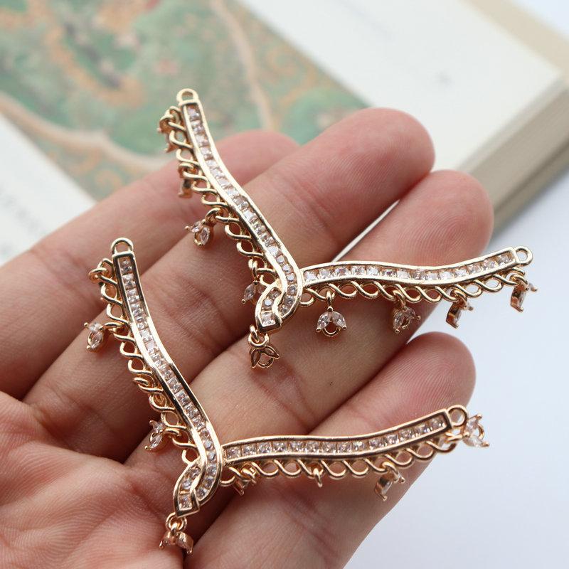 Meier Zircon micro-embedded large v-shaped tassel pendant hairpin clothing accessories diyretro palace style necklace