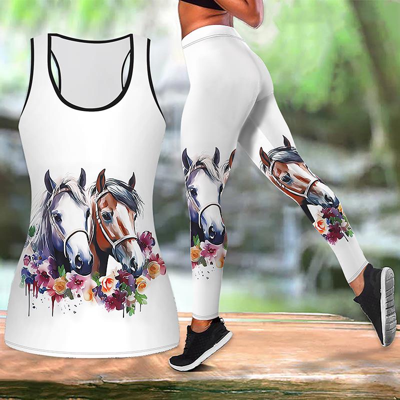 Yoga-Outfit mit Laufpferd-Print für Damen, modische Workout-Leggings, Fitness, Sport, lässige Yogahose
