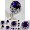 Elegant Purple Party Round Lady Jewelry Silver Plated Vintage Crystal Ring For Women