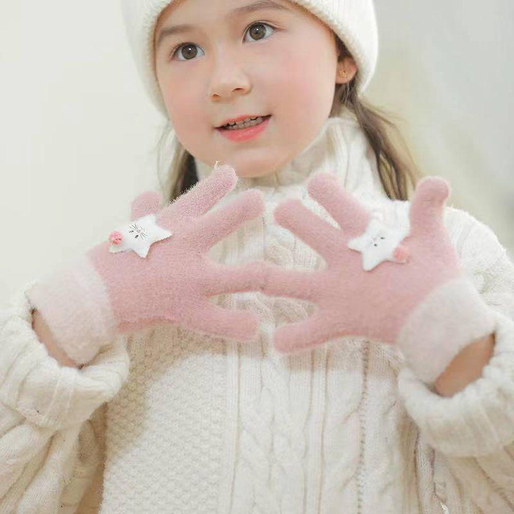 Cute Thicken Half Finger Knitted Cat Star Kids Outdoor Gloves Korean Mittens Children Winter Gloves