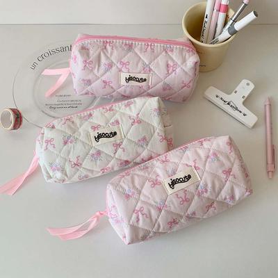 Pink/White Bow Stationery Bag Desktop Storage Bow Pencil Pouch Korean Style Pencil Case  Children