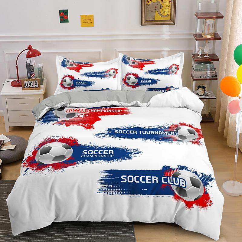 Football Duvet Cover Set Soccer Bedding Set For Boy Teen Microfiber Sports Theme Comforter Cover Soccer Ball Pattern Quilt Cover