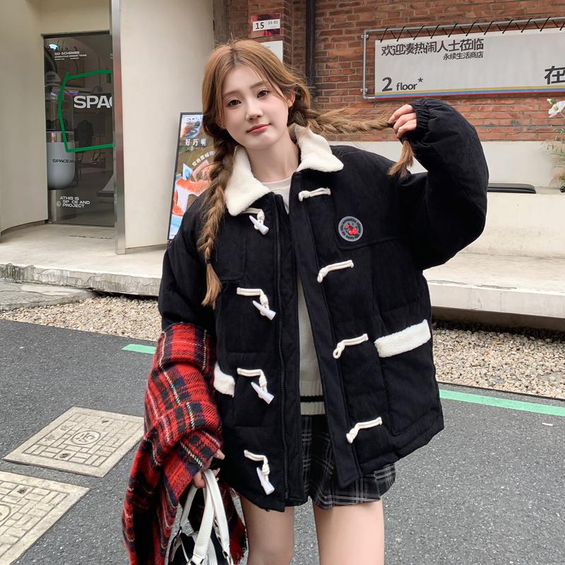 

Осень Зима Утолщенная Теплая Парка Женская Повседневная Милая Однотонная Большой Карман Свободные Куртки Верхняя Одежда S чёрный