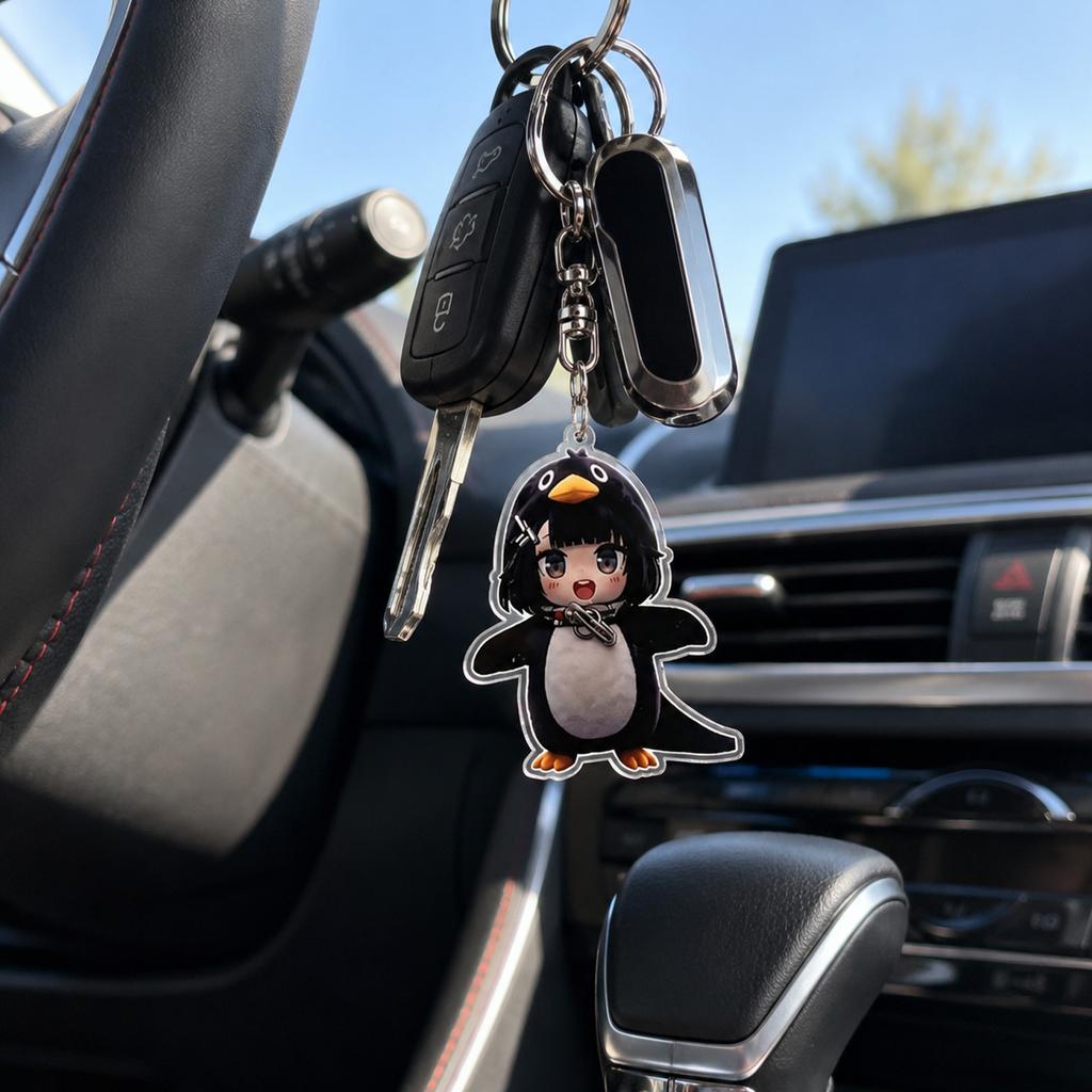 Acrylic Keychain with Fun Expression Design - Cute Penguin Bag Charm for Backpack Purse