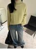 European High-End Women's Thick Ribbed Turtleneck Sweater - Loose Fit, Short, Autumn/Winter Knitwear