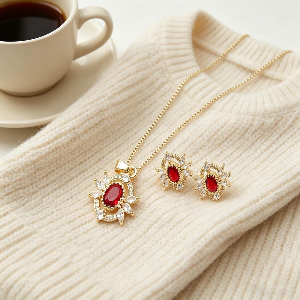 Heng Dian Oro Bijouterie Website Elegant Women 18k Gold Plated Earring Pendant Earrings and Necklaces Sets