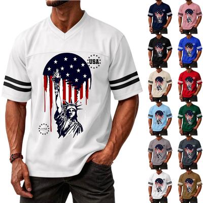 Men's Casual V Neck Short Sleeve Sports T Shirt Independence Day Printed Graphic Tee USA Lettering Athletic Top