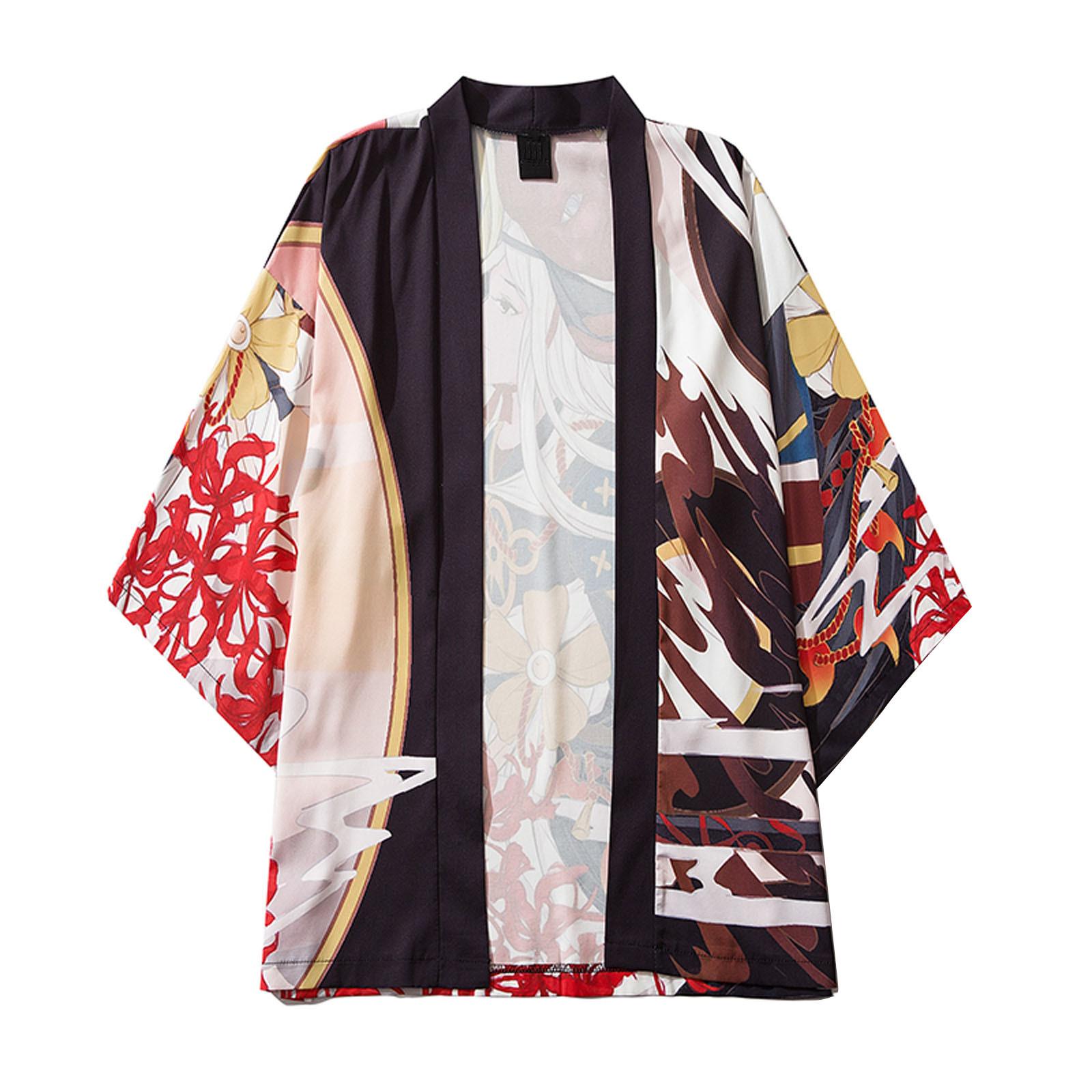 

Мужской повседневный свободный кардиган с открытой передней частью и рукавами 3/4 в японском стиле с принтом XL красный