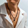 Black Beads with Square Pendant Necklace for Men Trendy Accessories On the Neck Collar 2025 Fashion Jewelry Male Gift Decoration