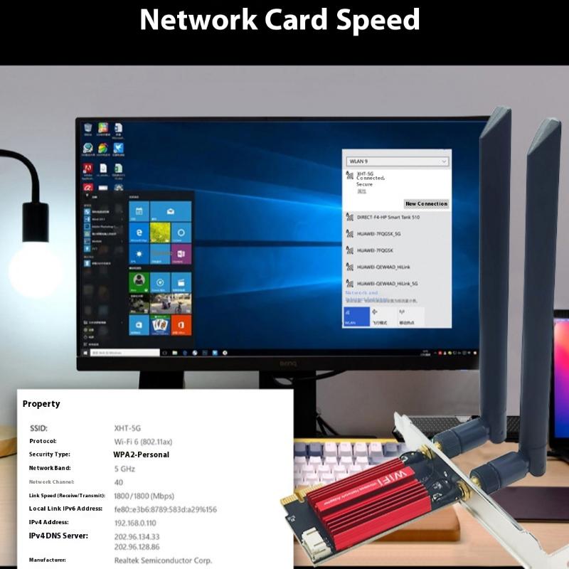 1Pcs 1800Mbps Bt5.2 Dual Band 2.4G/5Ghz 802.11Ax Network Wi-Fi Card For Desktop Pc Win 10/11 Wifi6 Ax1800 Wireless Pcie Adapter