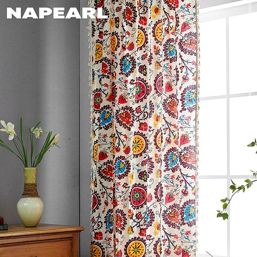 1PC NAPEARL Perdele din bumbac in stil boem 40% draperii semi opace pentru fereastră cu ciucuri pentru living dormitor Home Decor