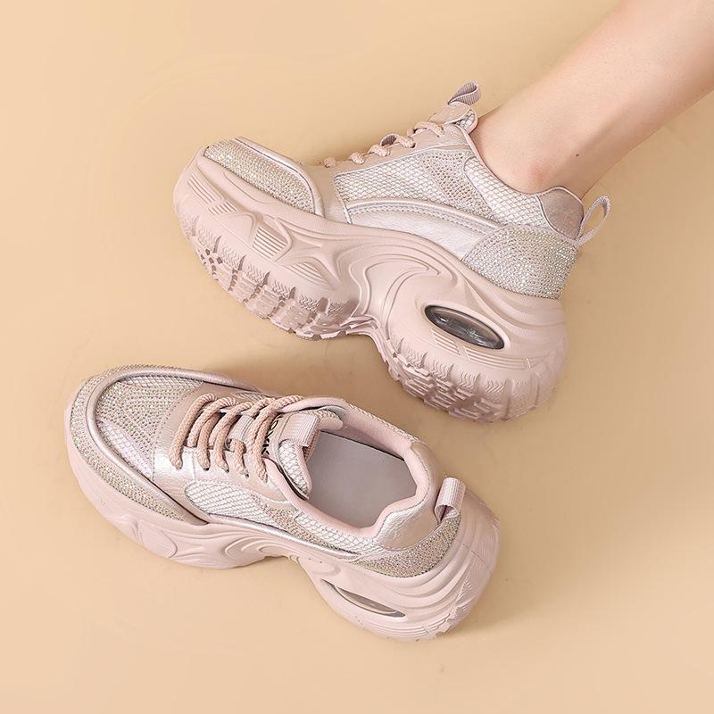 European station platform dad shoes women's 2025 autumn new fashion polished breathable mesh heightening sports and leisure shoes
