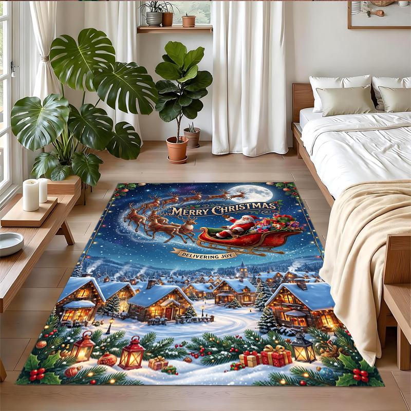 Christmas Printed Square Area Rug Soft Non Slip Floor Carpet For Bedroom Holiday Gift